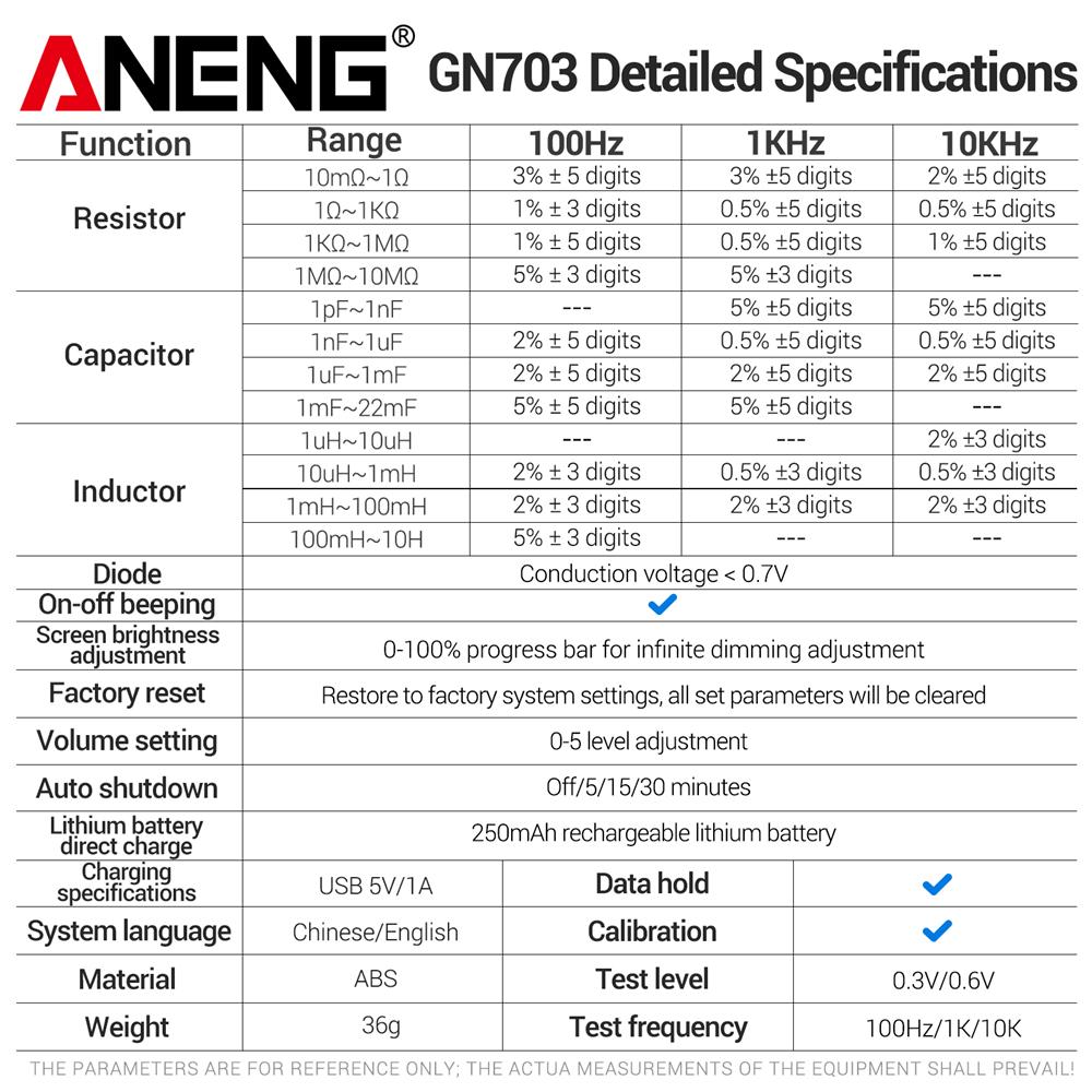 Новый ANENG GN703 Умный пинцет LCR Тестер SMD ESR Сопротивление Емкость Индуктивность Диод Прозвонка Высокоточный измерительный инструмент с цифровым дисплеем