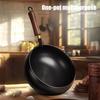 Yousheng Non-Stick Iron Wok with Wood Handle Traditional Forged Iron Pot for Gas & Induction Stoves Rust-Resistant Uncoated Deep Pot for Frying