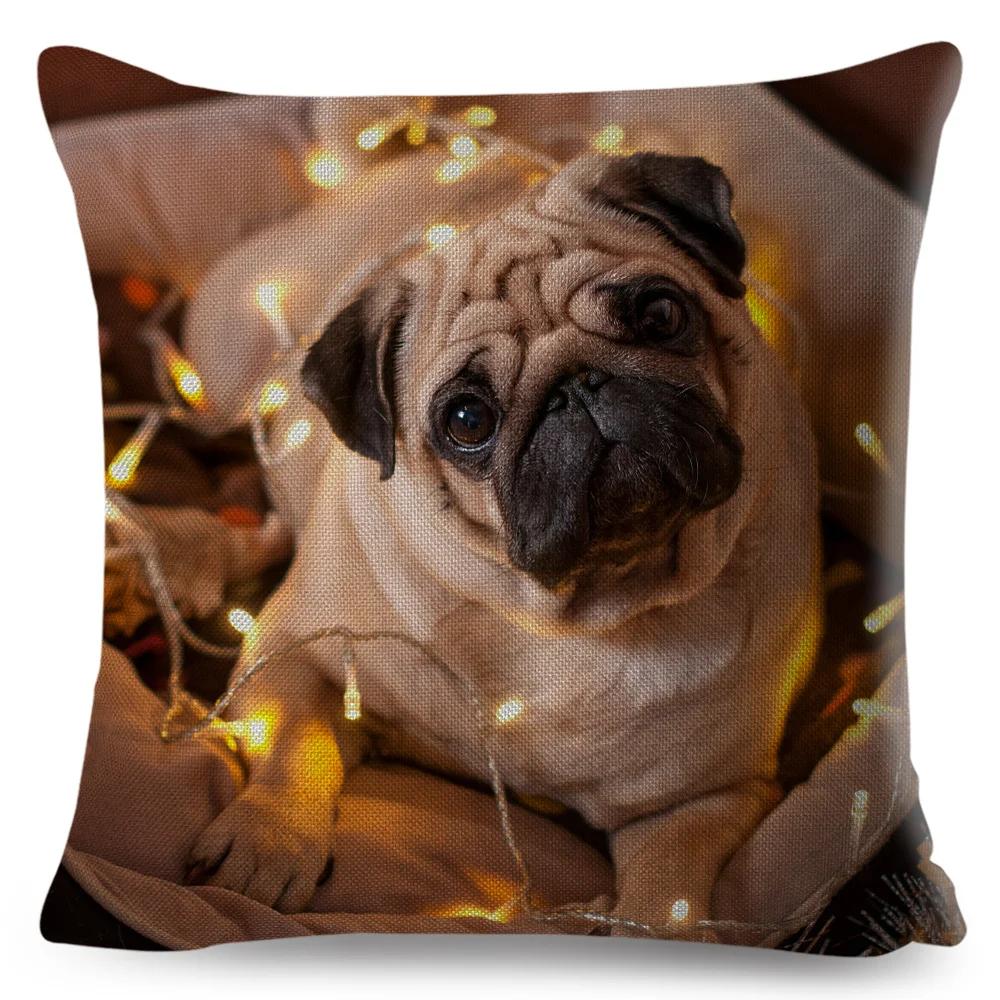 Both Sided Pug Dog Print Cushion Cover Decoration Pet Animal Pillow Case for Sofa Home Car Linen Pillowcase 45x45cm