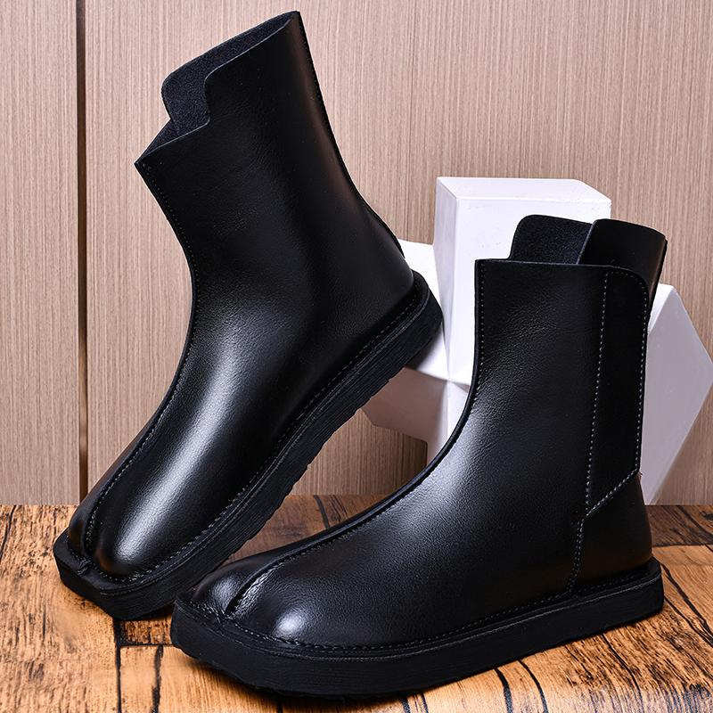 Мужские ботильоны из натуральной кожи черного цвета, ковбойские таби с раздвоенным носком, челси, для улицы, комфортные, высокие, мужские повседневные туфли, классический дизайн
