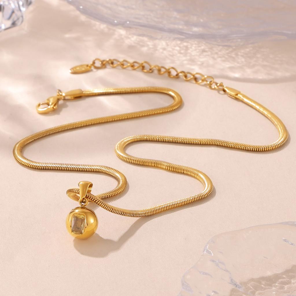 Ожерелье-цепочка из нержавеющей стали 316L «Змеиная кость» для женщин, модное ожерелье с подвеской в виде красочного циркониевого шара с 18-каратным золотым покрытием, циркон