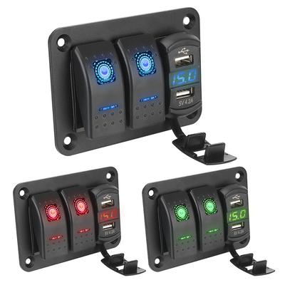 Панель кулисных переключателей 12/24 В, двойной USB-порт, автоматический выключатель, светодиодный вольтметр для автомобиля, морского судна, водонепроницаемая панель светодиодных кулисных переключателей