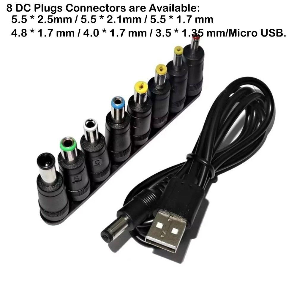 Power Cord 5.5 * 2.1mm Jack Universal Power Cable DC Connector 8 Tips USB To DC Cable 5V Output 5V Charging Cord Power Supply