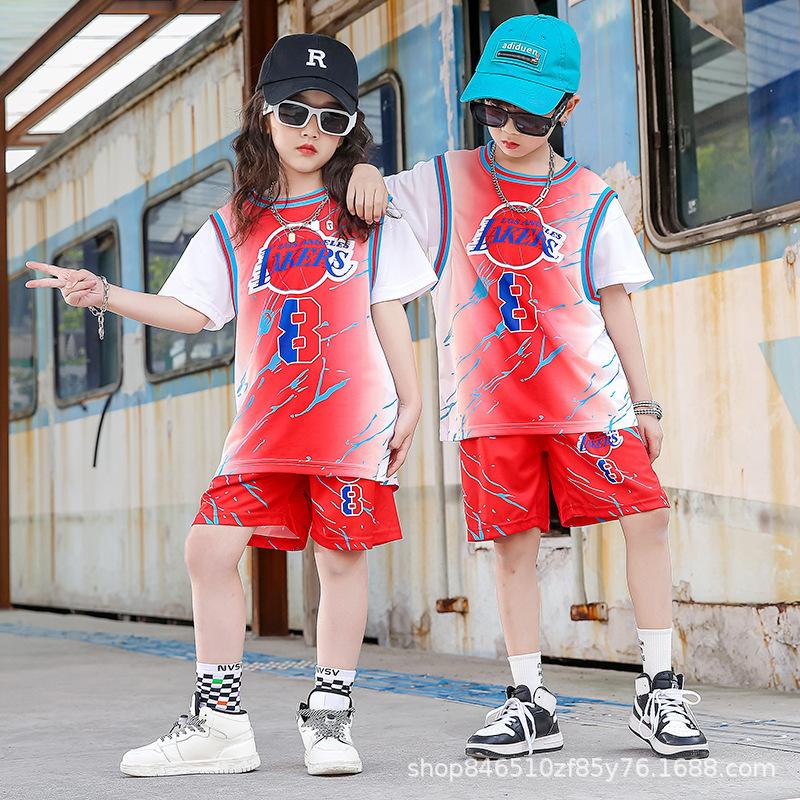 Wholesale of children's basketball clothes for boys and girls Printed kindergarten primary school students No. 24 jersey Light board performance