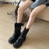 Fashion Vintage Women Western Cowgirl Boots Fashion Belt Buckle Shoes Autumn Winter Thick Heel Ladies Modern Short Booties