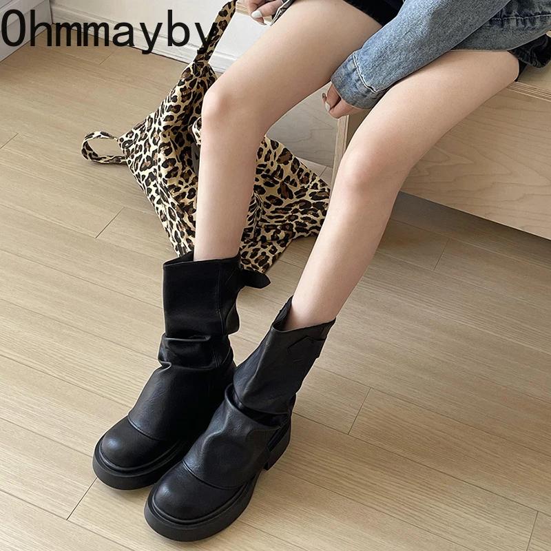 Fashion Vintage Women Western Cowgirl Boots Fashion Belt Buckle Shoes Autumn Winter Thick Heel Ladies Modern Short Booties