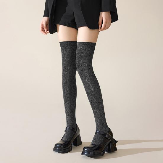 1 пара чулок выше колена, однотонные блестящие носки, дышащие, удобные, эластичные, однотонные зимние носки