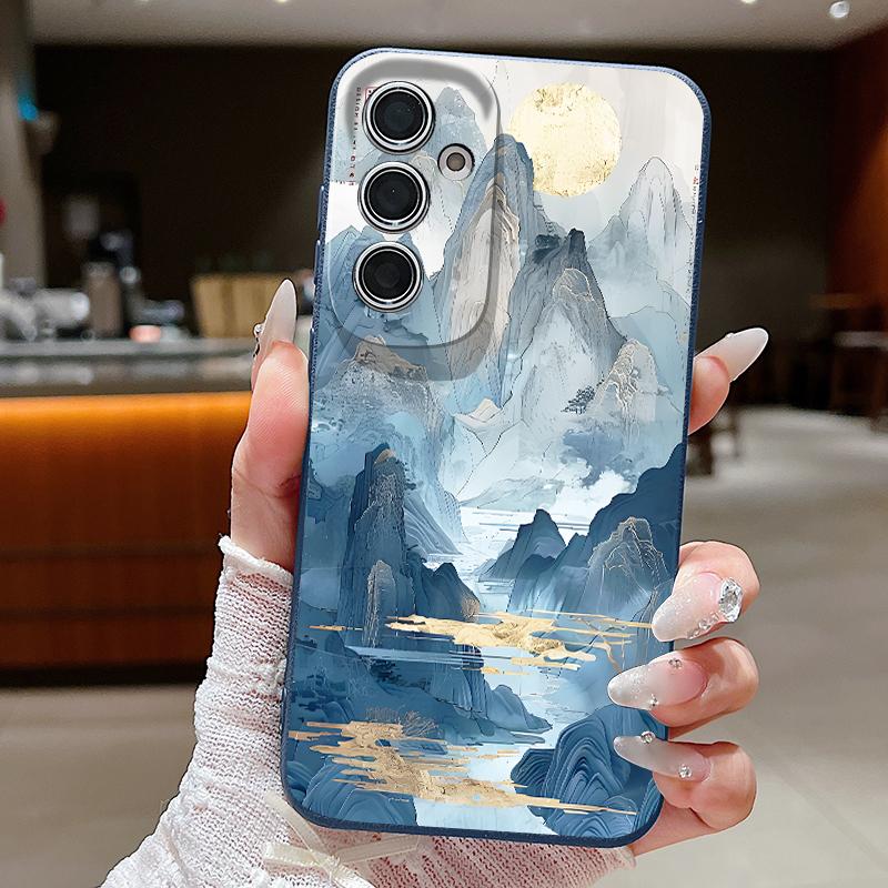 Чехол для Samsung Galaxy S25Edge S26 S24 S23 S22 Ultra S26 Plus S25 FE с рисунком «Горный пейзаж» Текстура кожи ТПУ Чехол для телефона