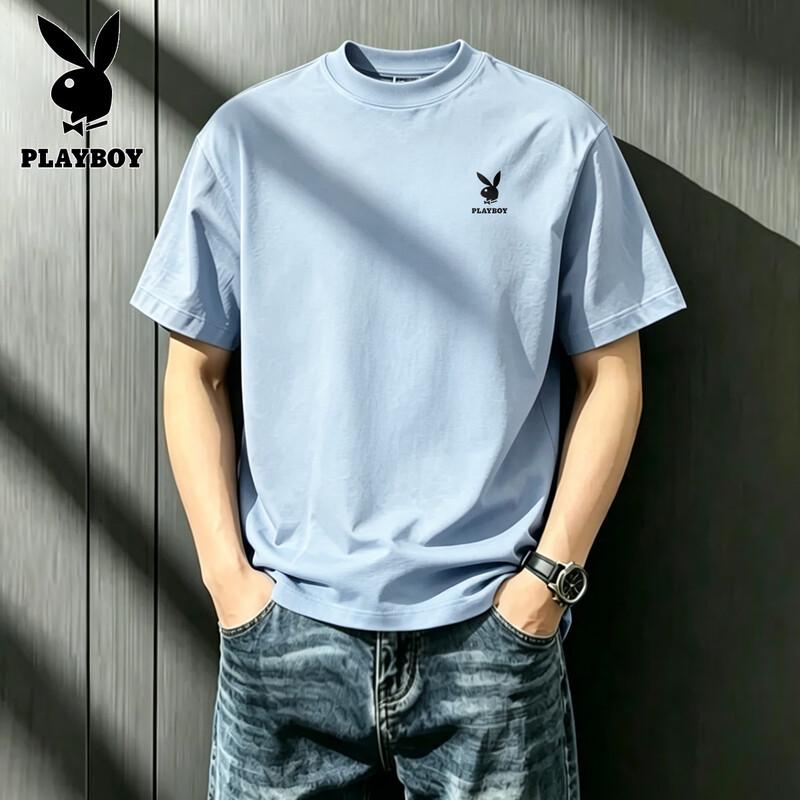 PLAYBOY Мужская летняя футболка с коротким рукавом из чистого хлопка 2026