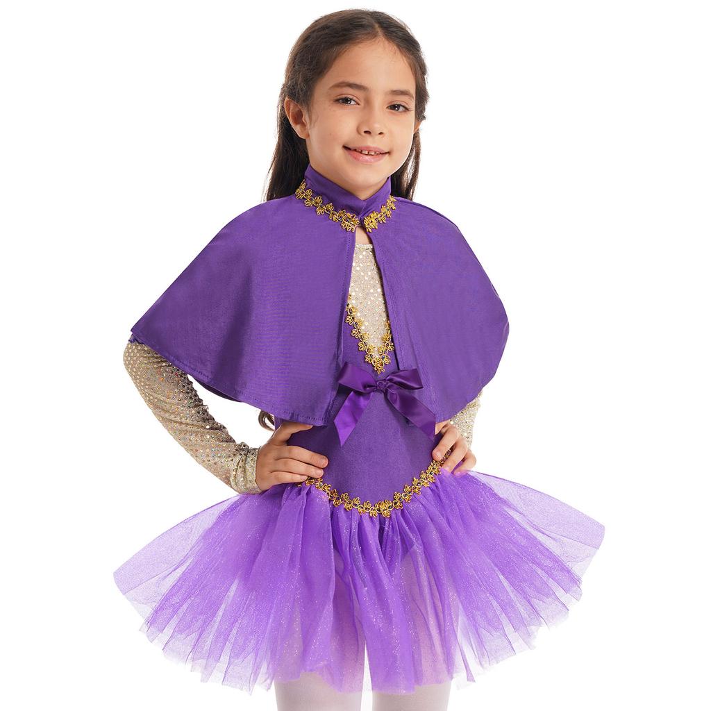 Girls Halloween Showman Costume Sleeveless Sequin Bowknot Glitters Mesh Leotard Dress Cape Arm Sleeves Set