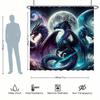 1pc Shower Curtain - Celestial Dragons with Moon and Galaxy Background Design for a Mystical Bathroom Waterproof