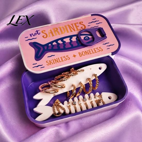 Birthday Gift for Girls Jewelry Case with Fishbone Storage Bracket, Portable Sardine Tin Can Holder Box, Lightweight Compact Container Travel