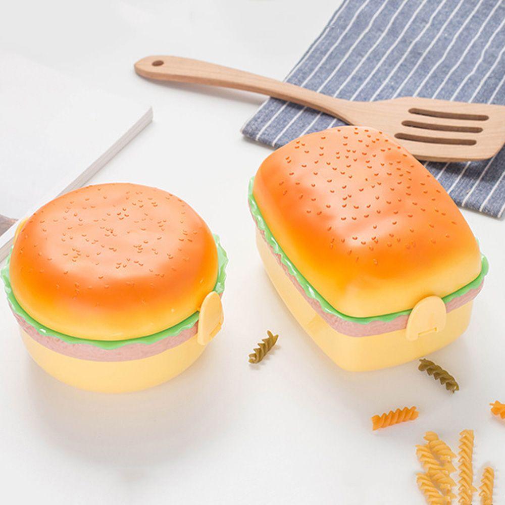 Cute Hamburger Fork Food Container Lunch Box Double Tier Bento Lunchbox