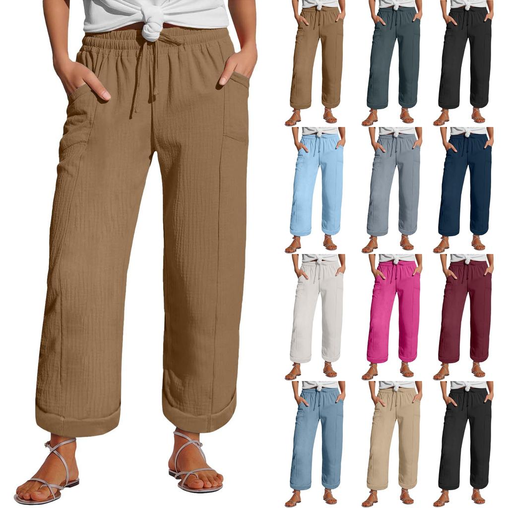 Women's Pants Fashion Casual Pants Solid Color Drawstring High Waist Pants With Pockets