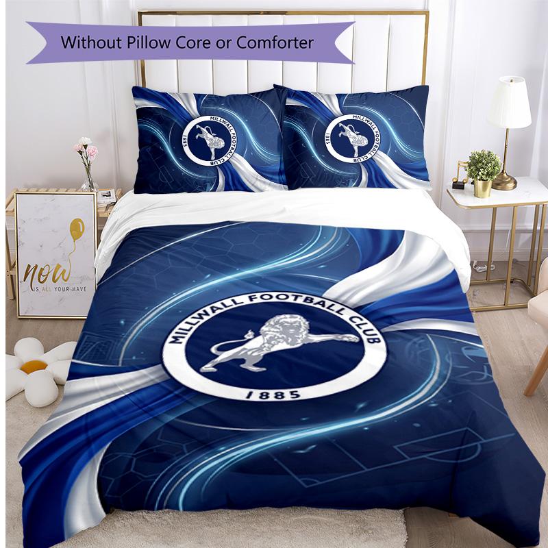 Millwall Football Printed 3 Pieces Bedding Set, Comfortable Skin Friendly Bedroom Duvet Cover Set