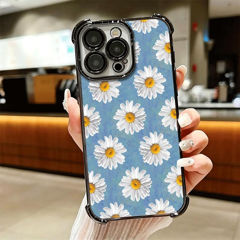 Эстетичный чехол для телефона с покрытием в виде ромашек Для iPhone 16 17 Pro Max Air 16E 14 15 Plus 12 13 Mini Противоударный чехол с подушкой безопасности