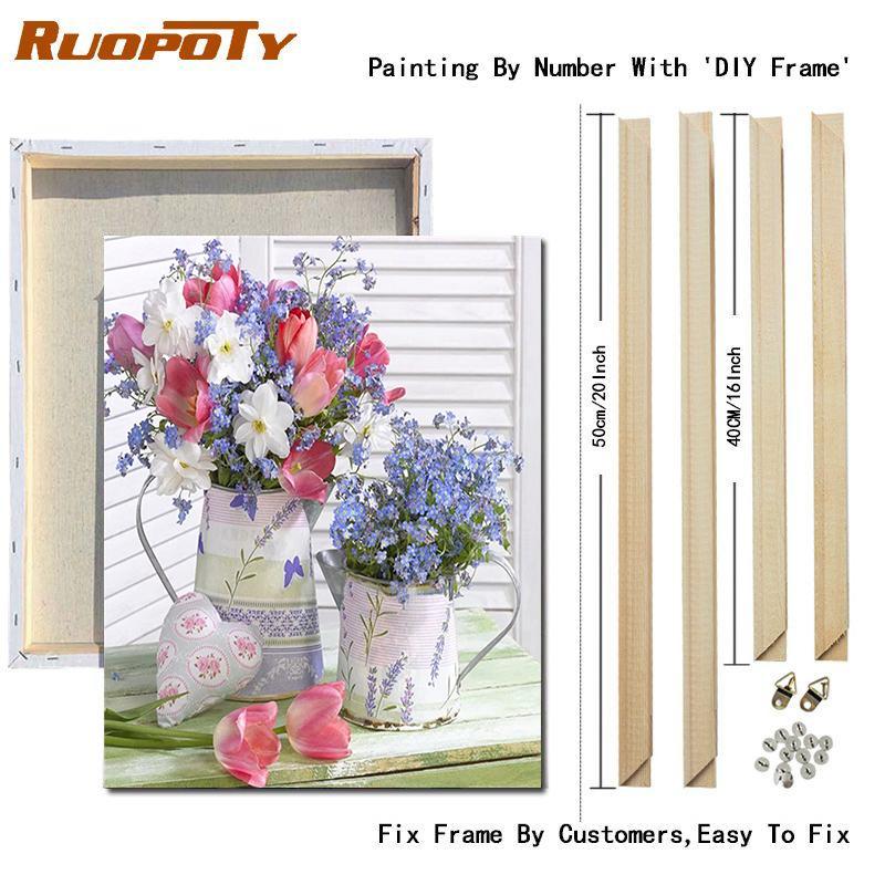 RUOPOTY Painting By Numbers Daisy Unique Gift DIY Frame HandPainted Wall Art Paint By Number Flower For Living Room