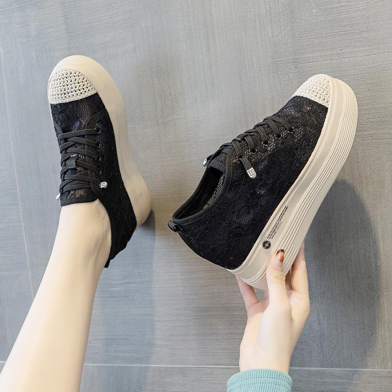 Trendy New Elastic Thick-soled Inner Heightening Women's Shoes Fisherman Mesh Casual Sports Shoes