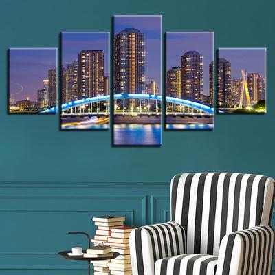 Настенная живопись на холсте, HD-принты, фотографии, 5 панелей, городские здания, украшение дома, модульный плакат, рамка для гостиной, рамка без рамки