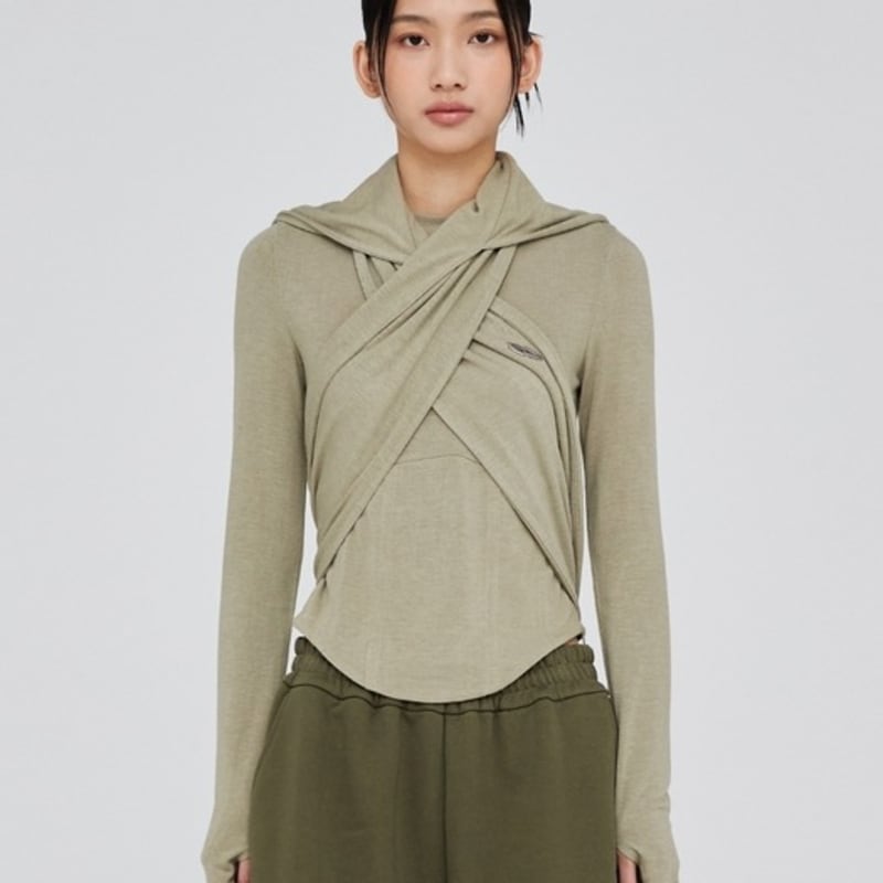 OPENING PROJECT W 2Way Hoodie scarf - Khaki