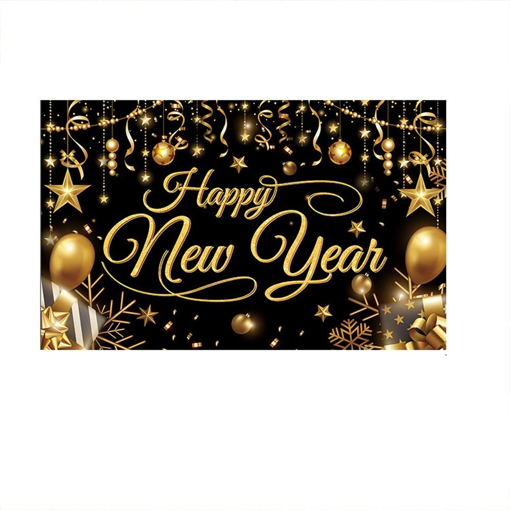 Black Gold 2026 New Year Backdrops Polyester Night Glittering Party Background Colorful Balloon Champagne Photo Background