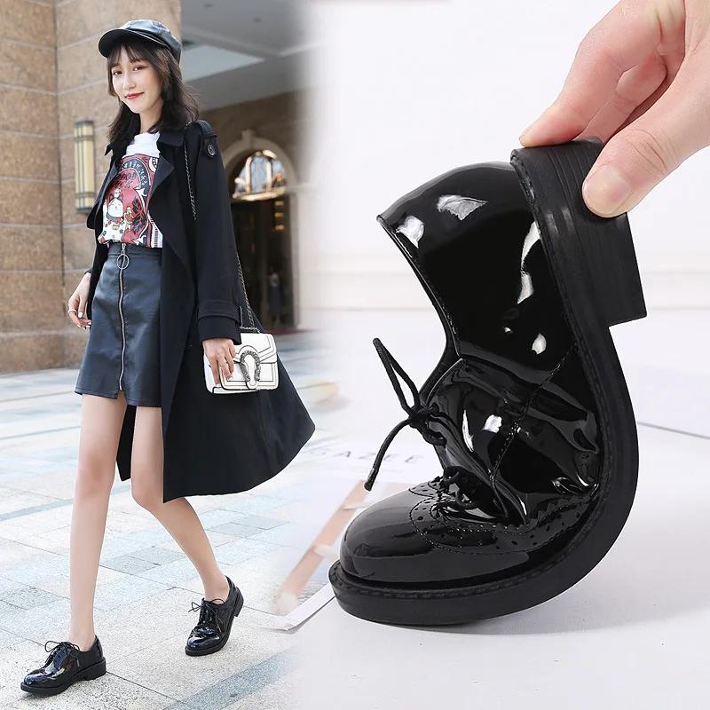 Осень Весна Женские Оксфорды Комфорт Леди Польский Дизайнер Низкий каблук Повседневная Обувь Британский Стиль Женская Обувь