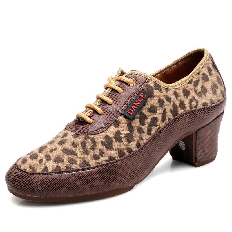 Women Ballroom Dance Shoes Leopard Print Middle Heel Ladies Women Latin Dance Shoes Jazz Tango Teacher Dancing Shoes