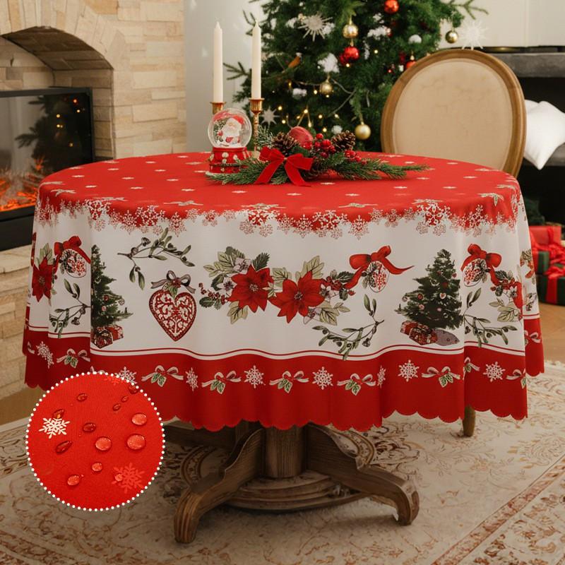 Christmas Round Tablecloth Waterproof Oilproof Decorative Table Cloth Home Hotel Outdoor Dining