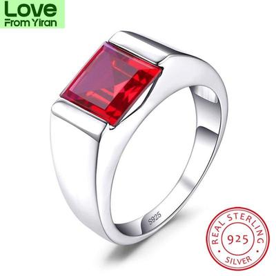 Boho Real S925 стерлингового серебра обручальные кольца для мужчин и женщин красный рубиновый камень квадратный циркон обручальное кольцо мужская вечеринка изящные ювелирные изделия