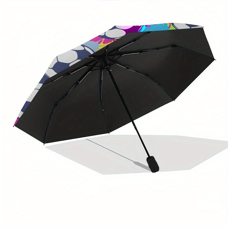 Soccer Ball Pattern Automatic folding umbrella simple eight rib design, bright color pattern, durable iron frame, ideal for travel and outd