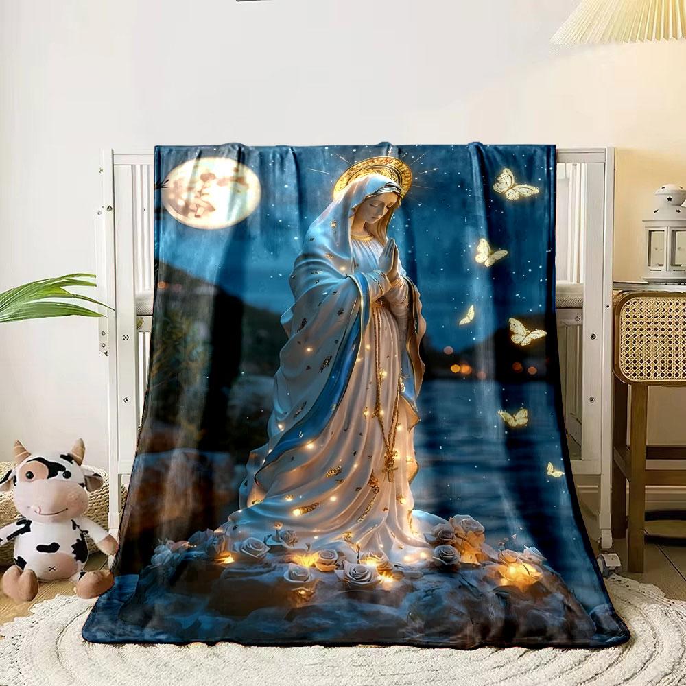 Moonlit Virgin Mary Butterflies Blanket Printed Blanket for Living Room Bed Couch lunch break Soft Cozy Blanket for Friend's festival Gift