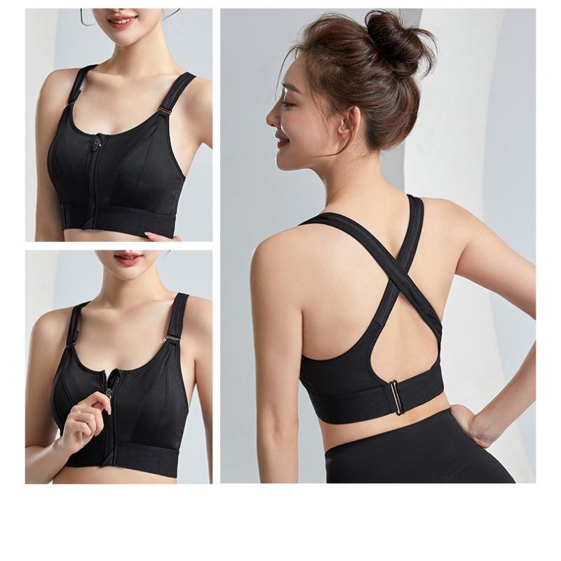 Plus Size Women Adjustable Zip Sports Bra Seamless Yoga Bra Cross Back No Underwire