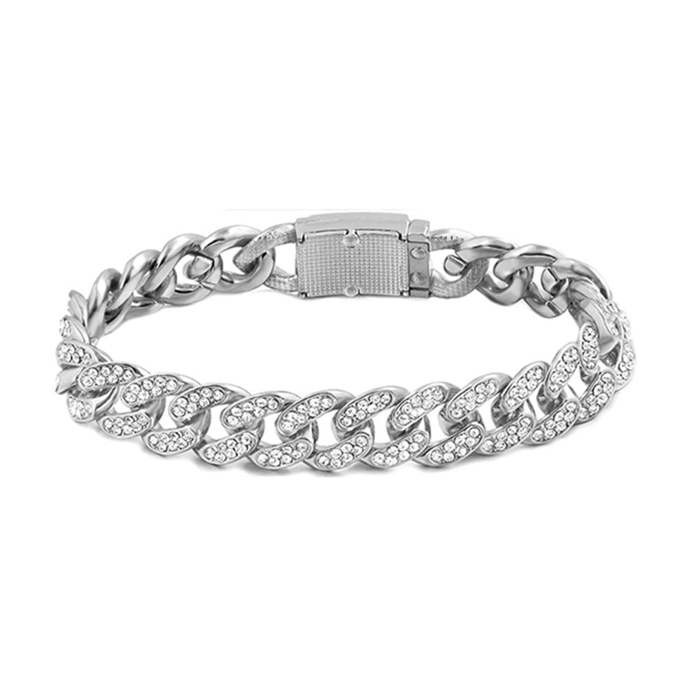 7/8/9inch Prong Miami Cuban Link Chain Bracelets for Women 2 Row Rhinestone Cuban Chain Bracelet Wristband Trendy Jewelry Gifts