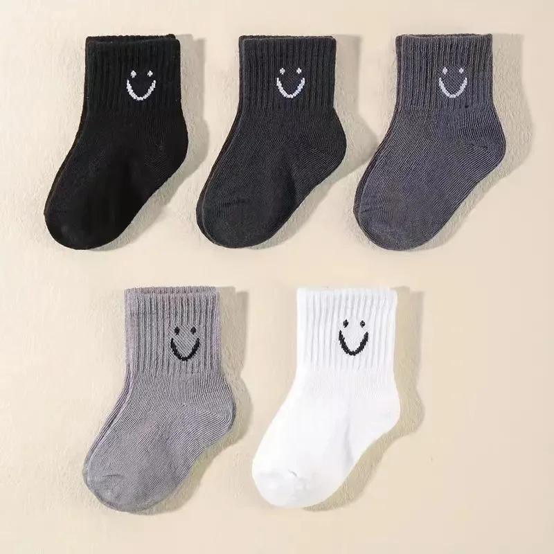 5 Pairs Cute Kawaii Smiling Baby Soft Socks Anti Slip Floor Socks for Infant Girl Boy Warm Anti Slip Floor Socks 0-5T