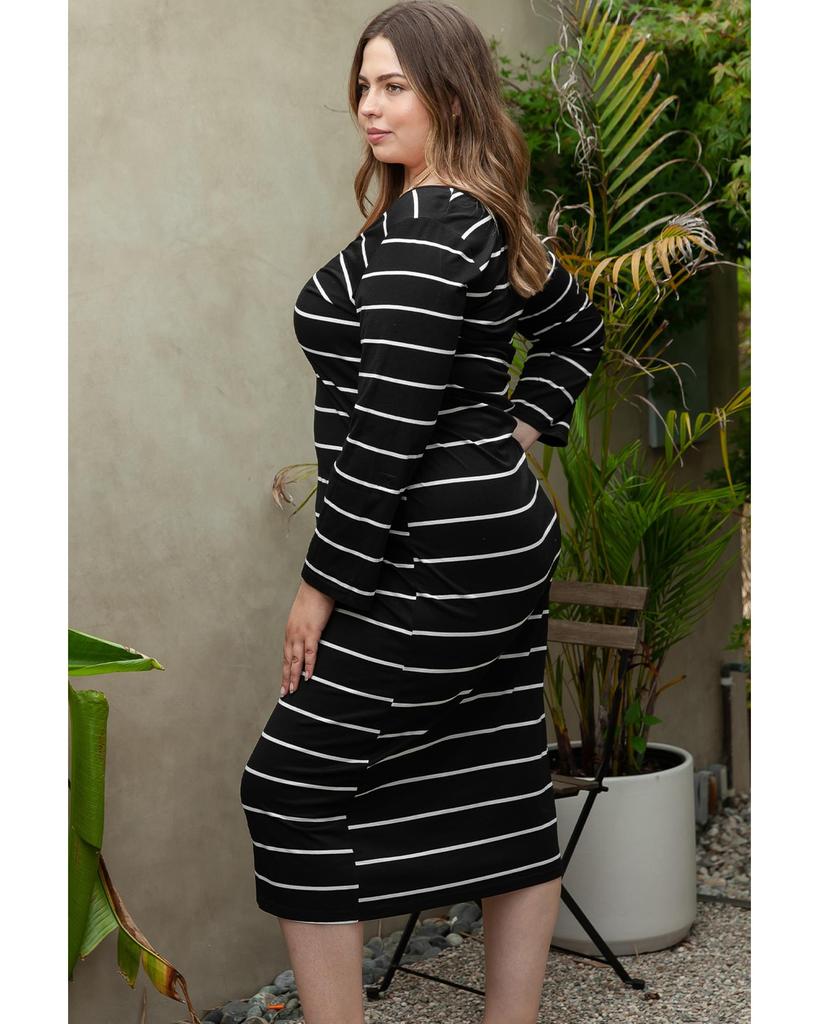 Azura Exchange Black Plus Size Striped Loose Long Shift Dress