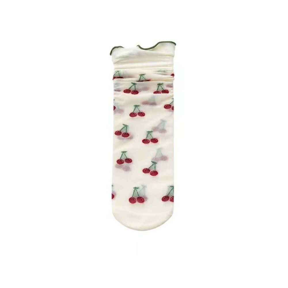Cherry Transparent Flower Ruffle Socks Avocado Fruit Mesh Tulle Mid Tube Socks Streetwear
