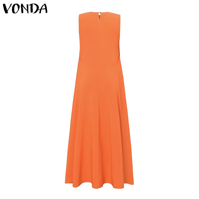 VONDA Летнее женское платье с круглым вырезом, без рукавов, однотонное, праздничное, пляжное, длинное, плиссированное