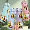 1PC Simple Flying Bumble Bee Print 750ml Color Plastic Sports Water Bottle Leakproof Flip Straw Lid Suitable for Sports Office Home Use