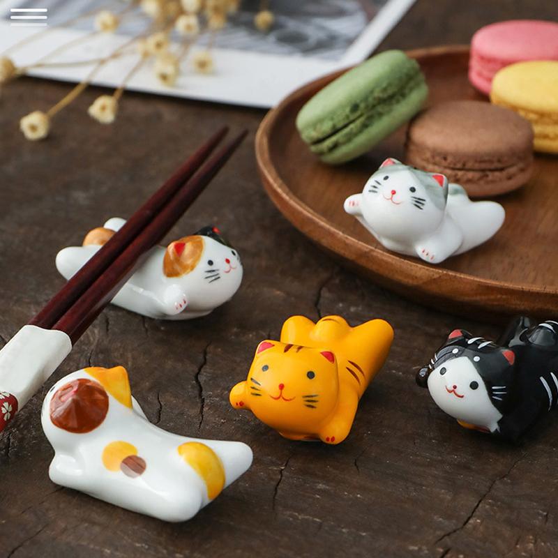 1 Piece of Chinese Style Creative Cat Durable Chopstick Holder Ceramic Cute Holder Portable Holder Decoration
