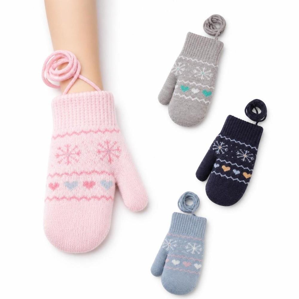 Hanging Neck Rope Children Knitted Mittens Thickened Warm Winter Warm Gloves Winter Season