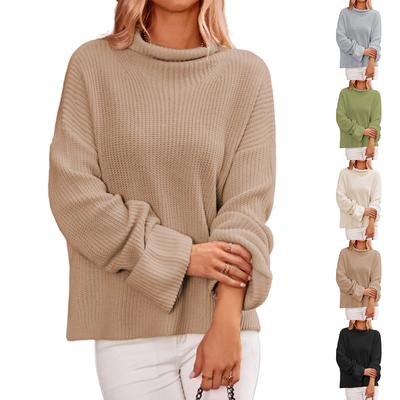 Женский однотонный пуловер с длинным рукавом и круглым вырезом