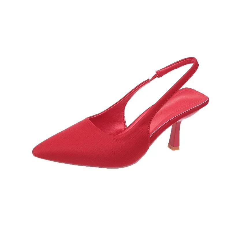 Мода 2024 Лето Новые женские босоножки с закрытым носком Зеленые одинарные туфли на тонком каблуке Среднего каблука Модные полые острые носки женские туфли