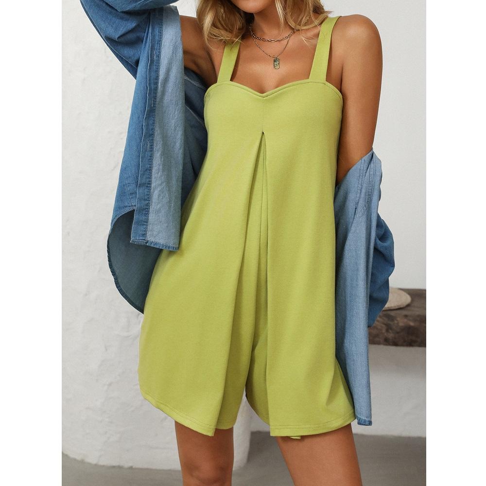 Women Summer Short Jumpsuits and Rompers Spaghetti Straps Casual Loose Pockets Playsuits Bodysuits