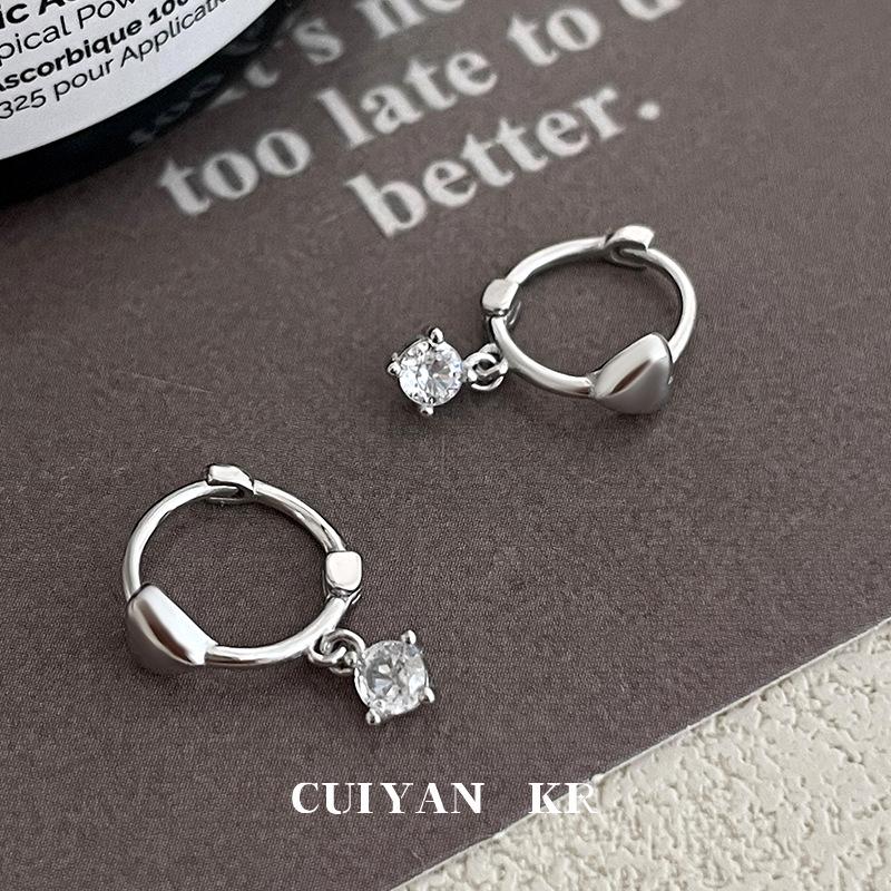 Серьги-подвески Cui Yan S925 из стерлингового серебра с фианитом в форме сердца, корейский дизайн для женщин - Милый нишевый дизайн