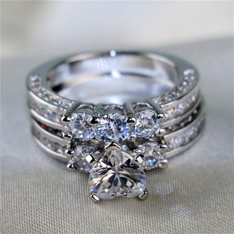 Роскошные кольца для пар, женские сердца, белые хрустальные кольца со стразами, набор мужских колец из нержавеющей стали с цирконием, свадебные обручальные украшения