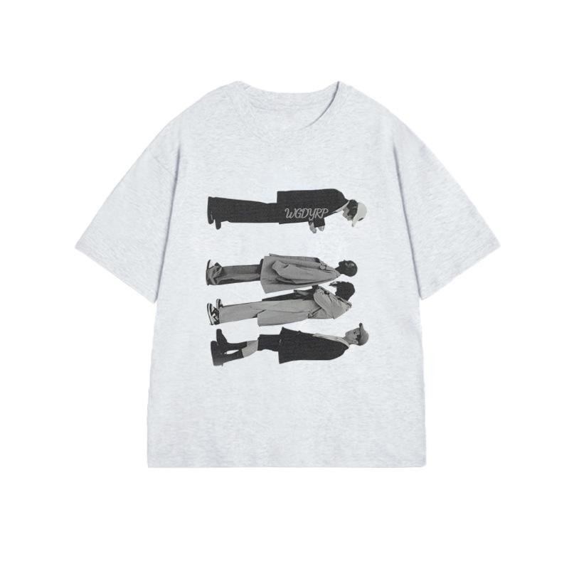 Gray large size T-shirt female waste firewood American retro portrait printing heavy cotton short sleeves spring and summer new models