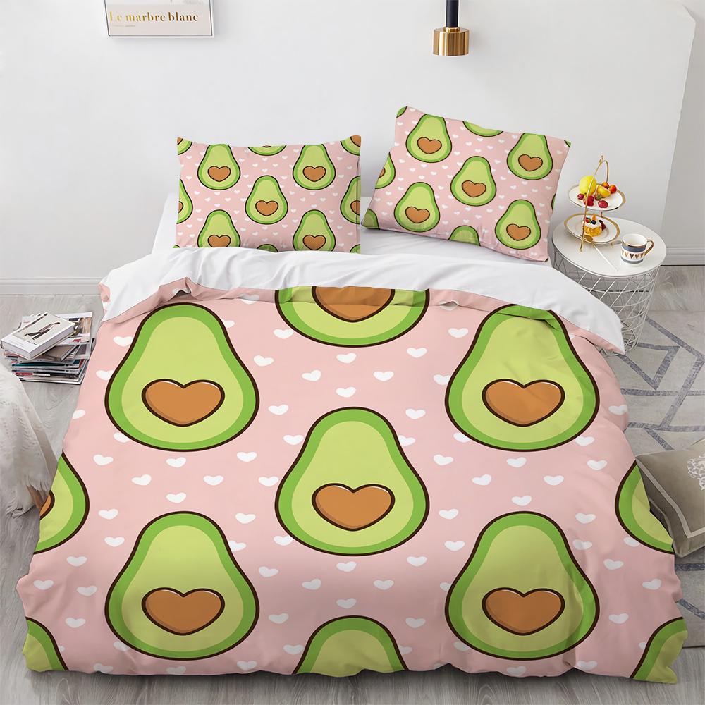 Cartoon Avocado King Queen Duvet Cover Fruit Funny Expression Bedding Set for Kids Teens Adult Green Quilt Cover with Pillowcase