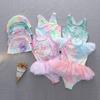 Baby Girls One Piece Swimsuit Beach Bathing Suit Ruffles Mermaid Swimwear with Swim Cap Quick Dry Summer Beach Swimwear 2-9T