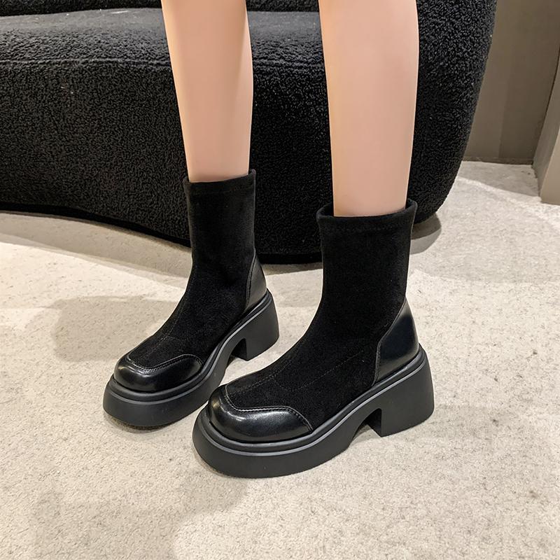 Fashion Aphixta Suede Sock Boots Women Platform 7CM High Heels Fashion Ankle Boots Autumn Winter Shoes Botas Mujer 2024 Tendencia