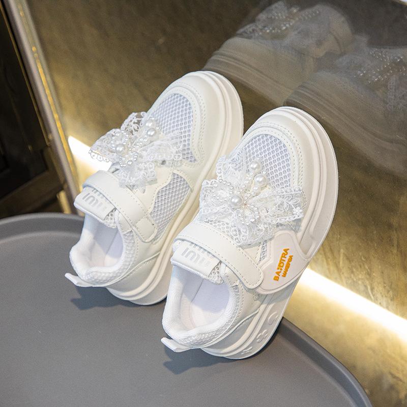 Детская спортивная обувь с перламутровым бантом, противоскользящая, износостойкая, дышащая, новая повседневная обувь для девочек на открытом воздухе